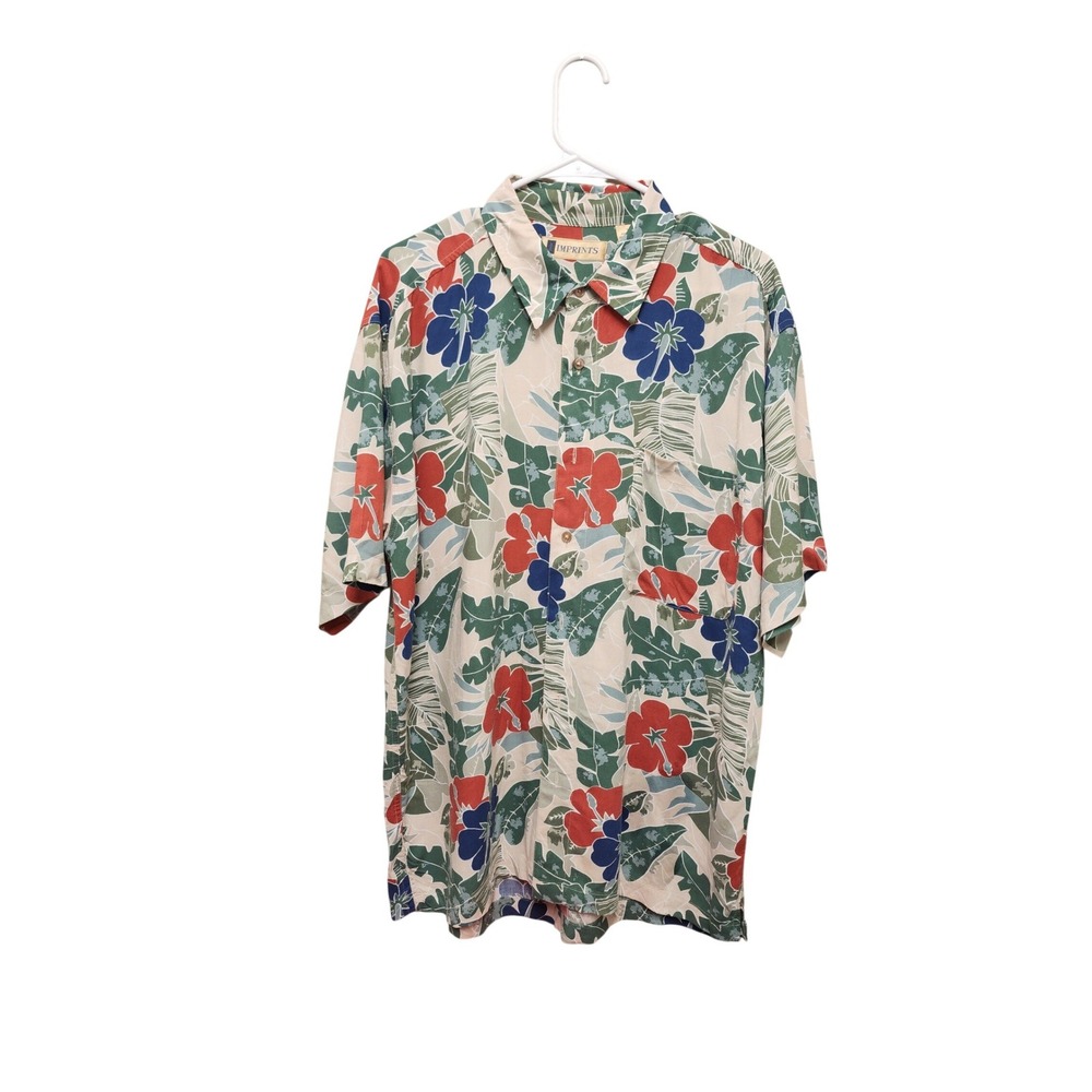 Imprints Mens Hawaiian Shirt Large L Rayon Floral Hibiscus Tropical Short Sleeve